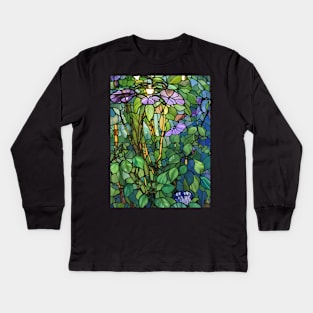 Stained Glass Flowers Among Leaves Kids Long Sleeve T-Shirt